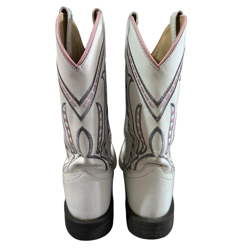 Smoky Mountain Western Boots Girls Dallas Square Toe White With Pink Grey‎ Sz 5